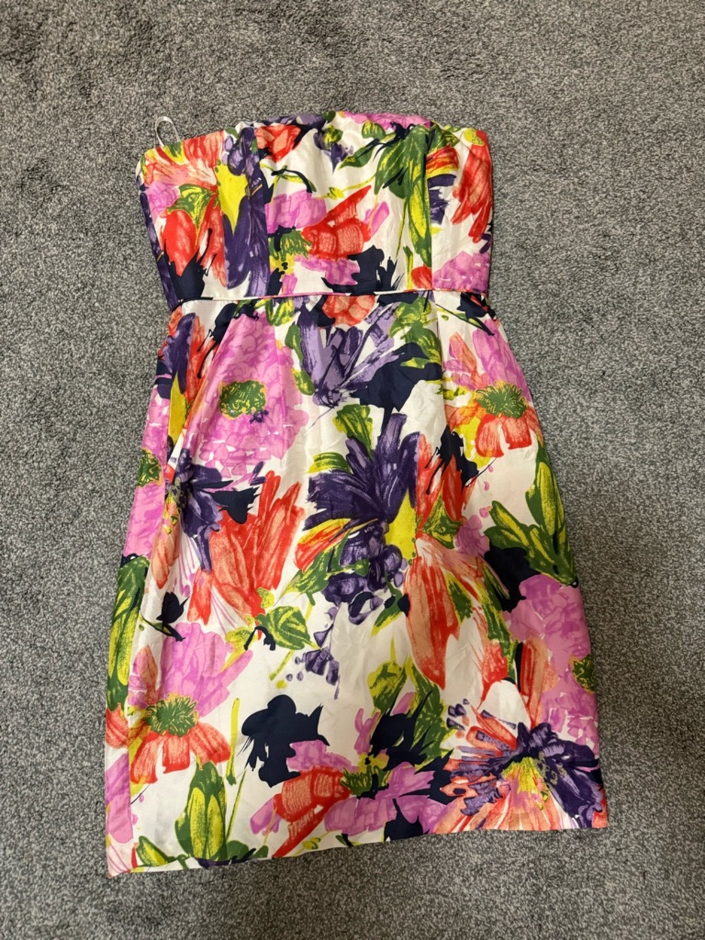 J. Crew Multicolor Floral Strapless Dress Ella Silk Dress 0